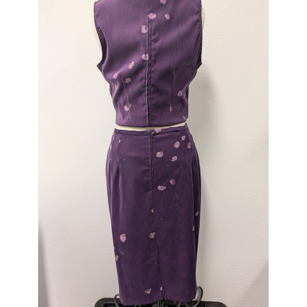 Vintage Y2K 2 pc Purple Floral Square Neck Top and Skirt sz 10/M Retro Coquette - Picture 3 of 16